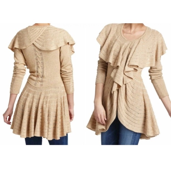 Anthropologie Sweaters - Leifnotes Anthropologie Tan Ruffle Wool Sweater